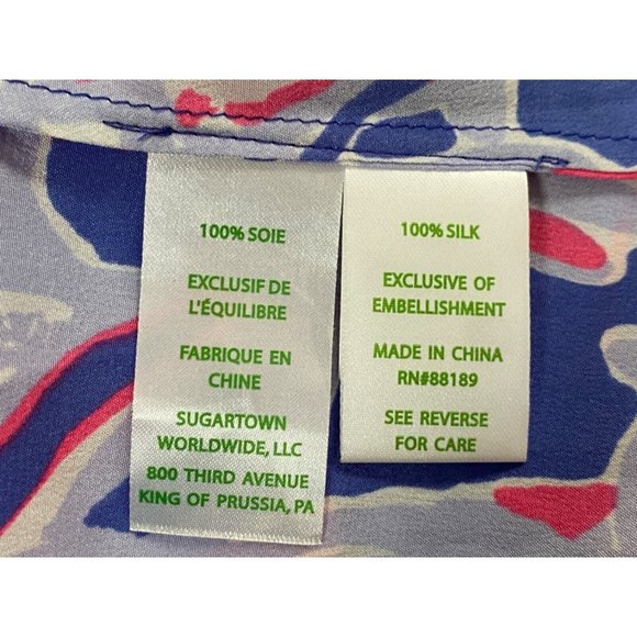 Lilly Pulitzer Women's XS Long Sleeve V-Neck Silk Elsa Top Pink Purple White - Picture 12 of 12